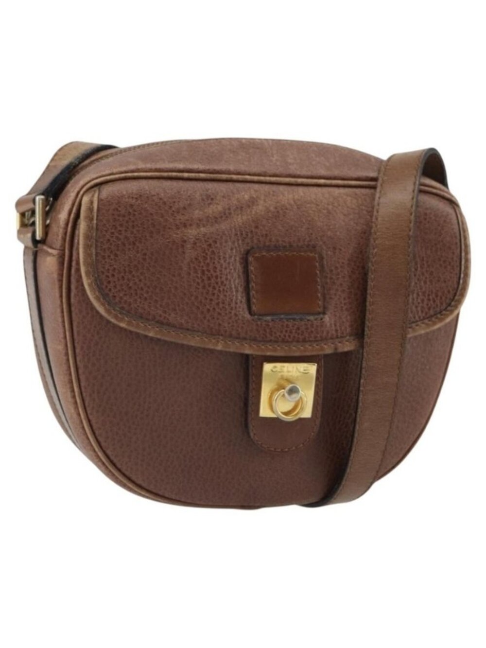 Authentic CELINE Shoulder Bag Leather Brown Gold